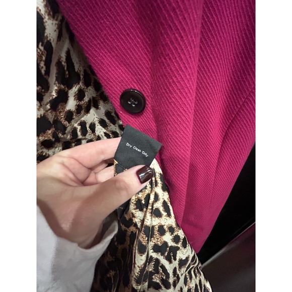 J Peterman Third Act Magenta Wool Blend Coat Size 18 Leopard Print Lined Preppy - Picture 15 of 15
